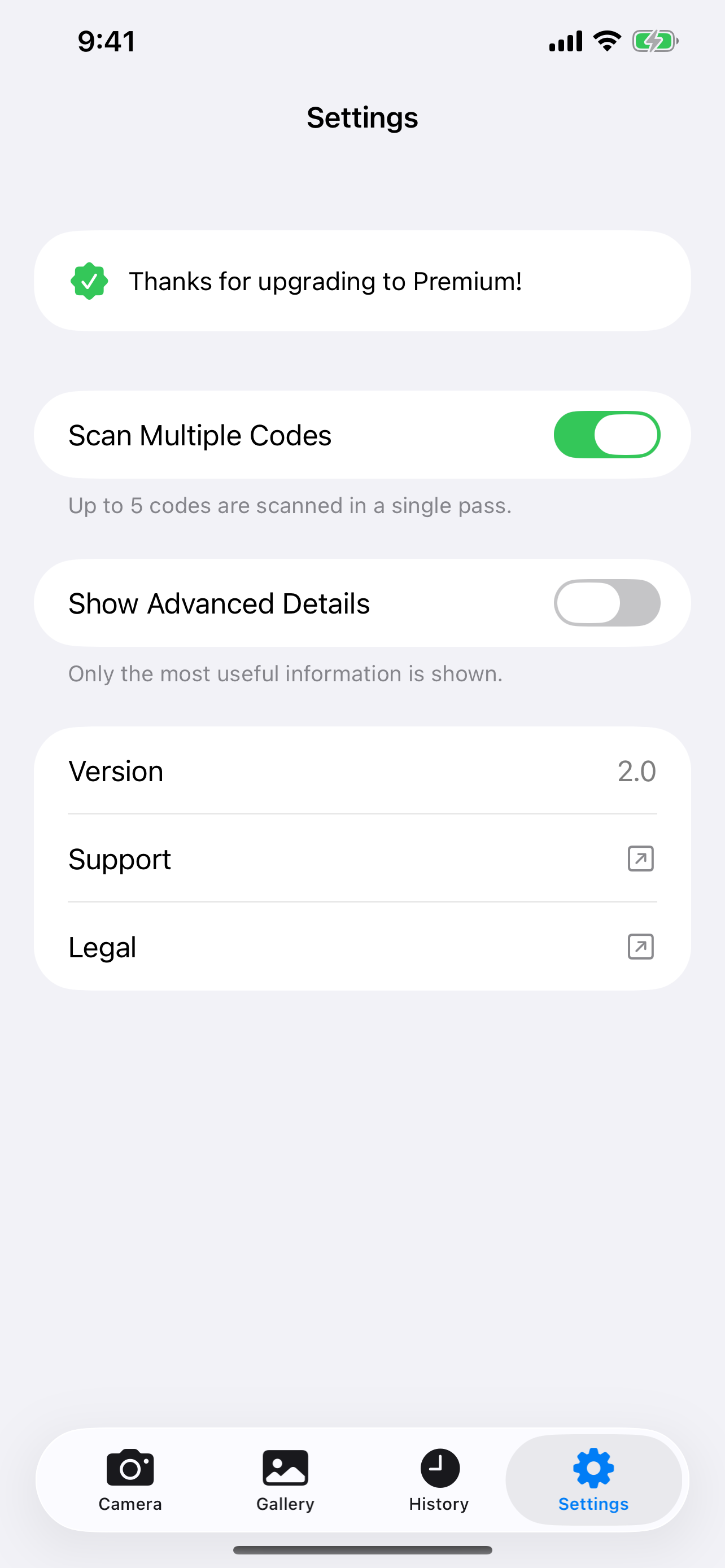 Settings screen
