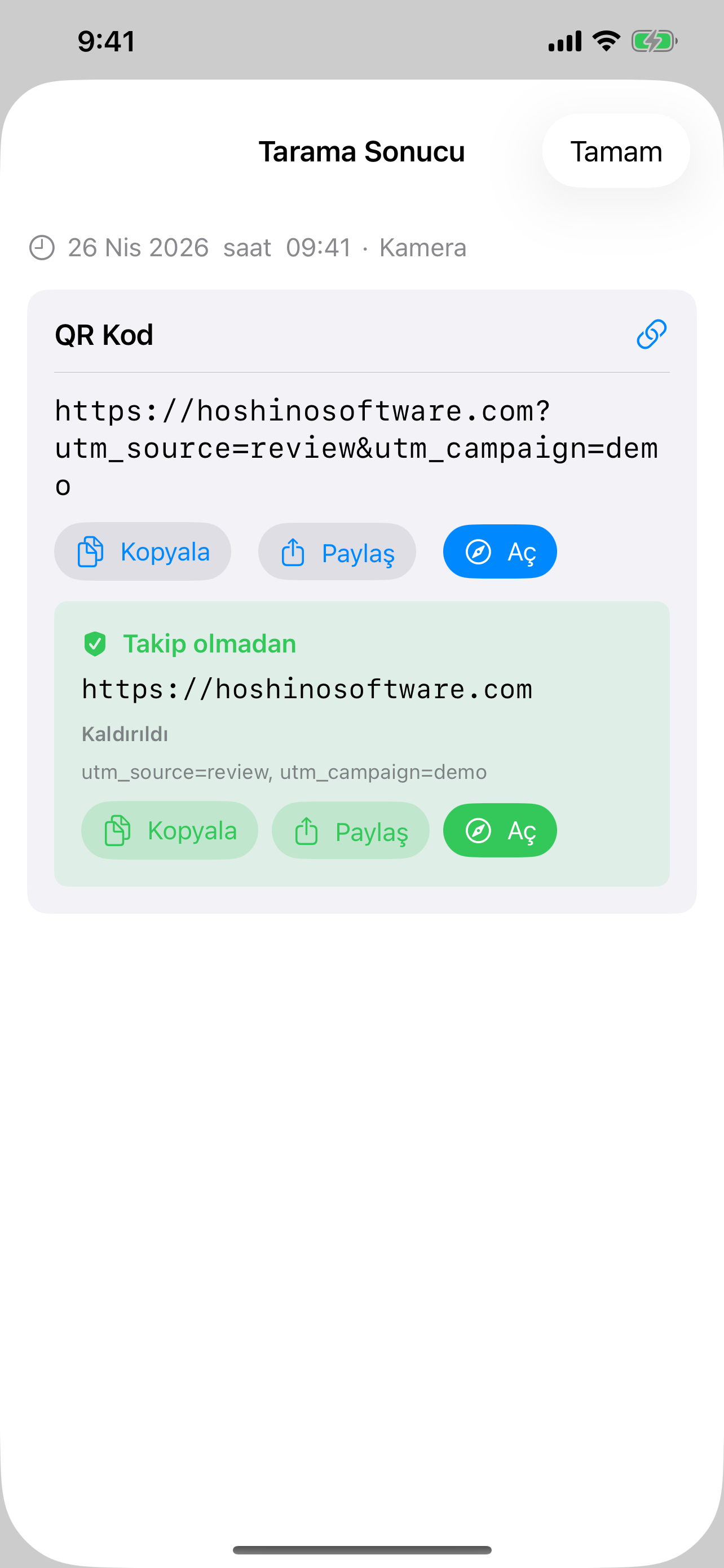 Tarama sonucu ekranı
