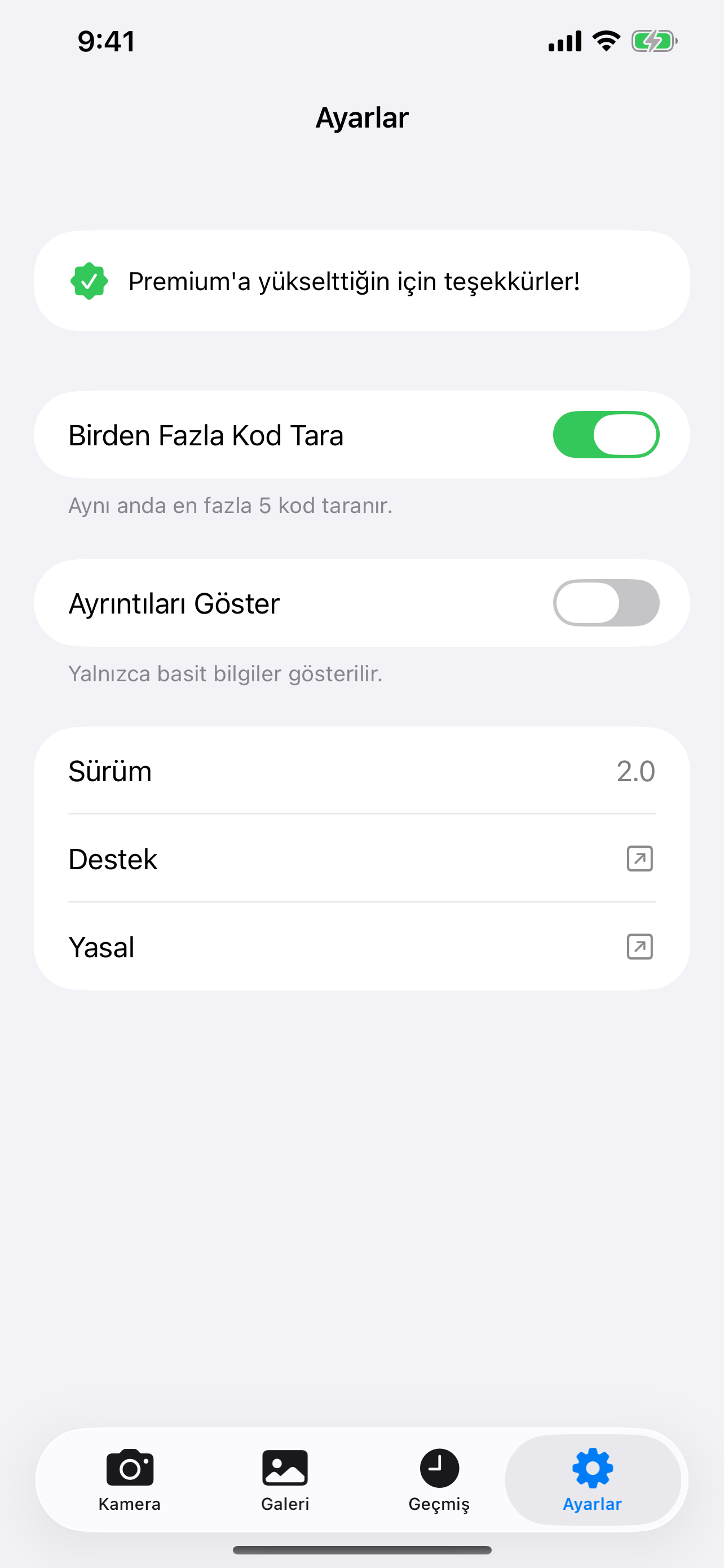 Ayarlar ekranı