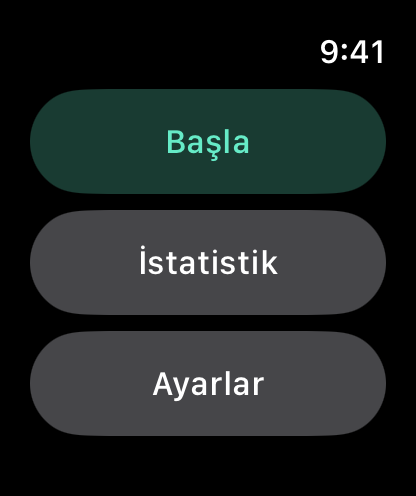 Başla, İstatistik ve Ayarlar seçenekleriyle ana menü