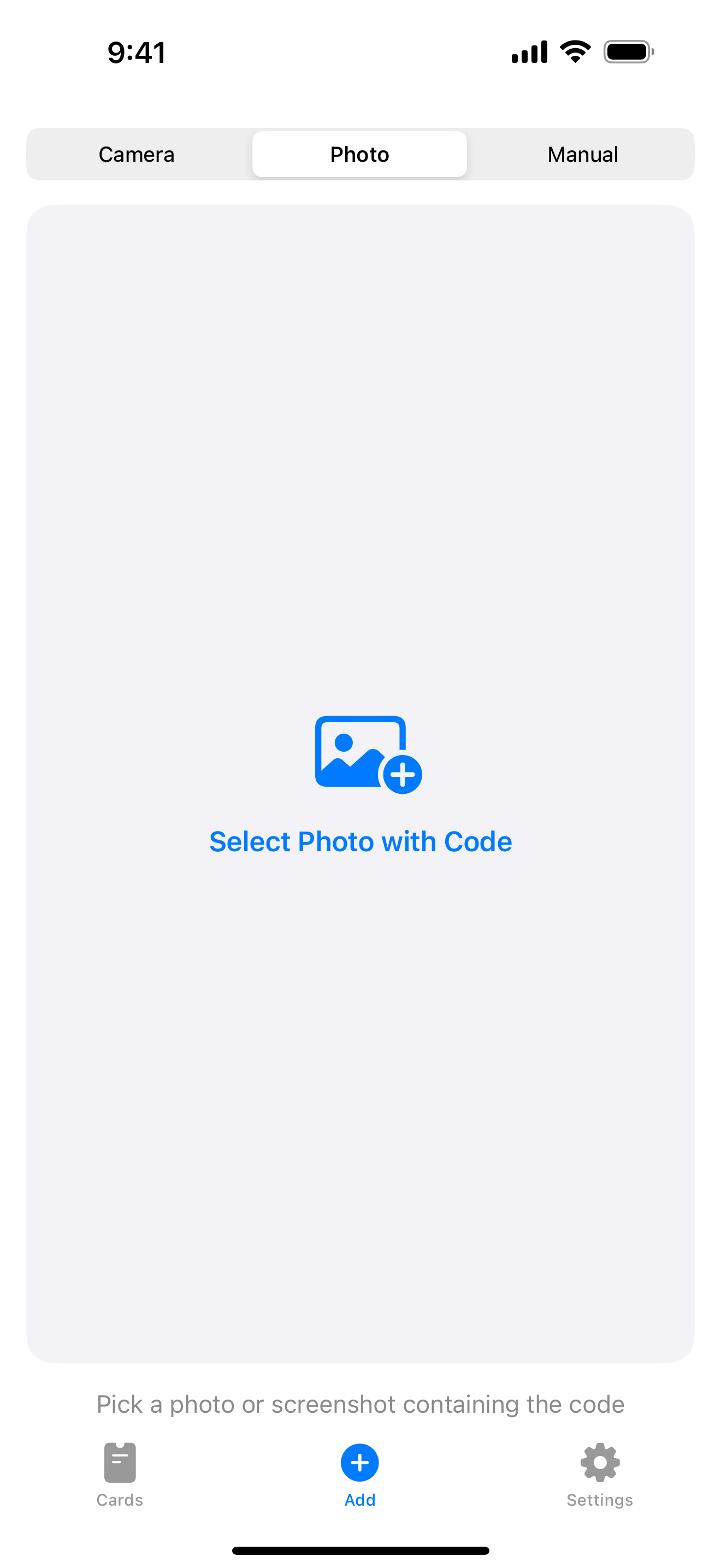 Adding a card from a photo