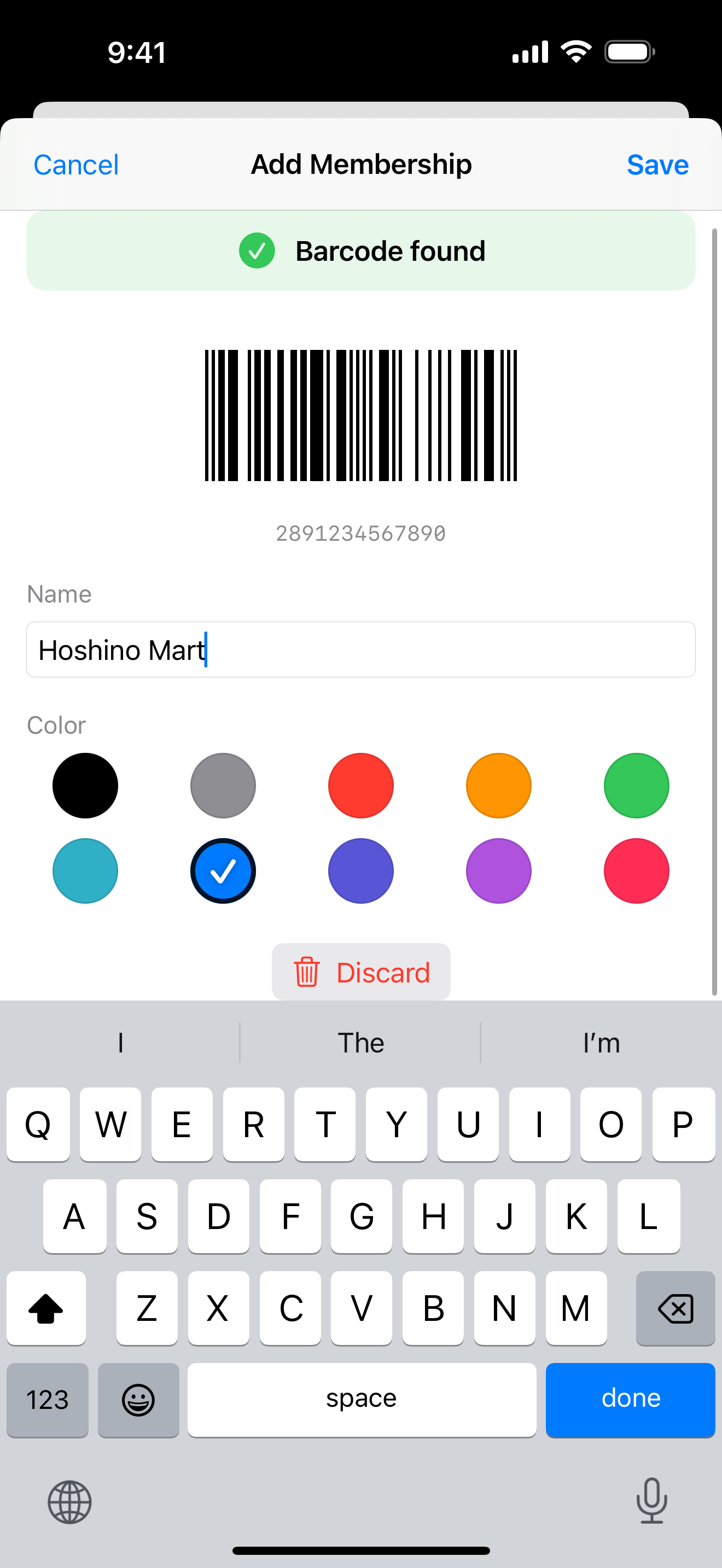Confirming a scanned code, then naming it
