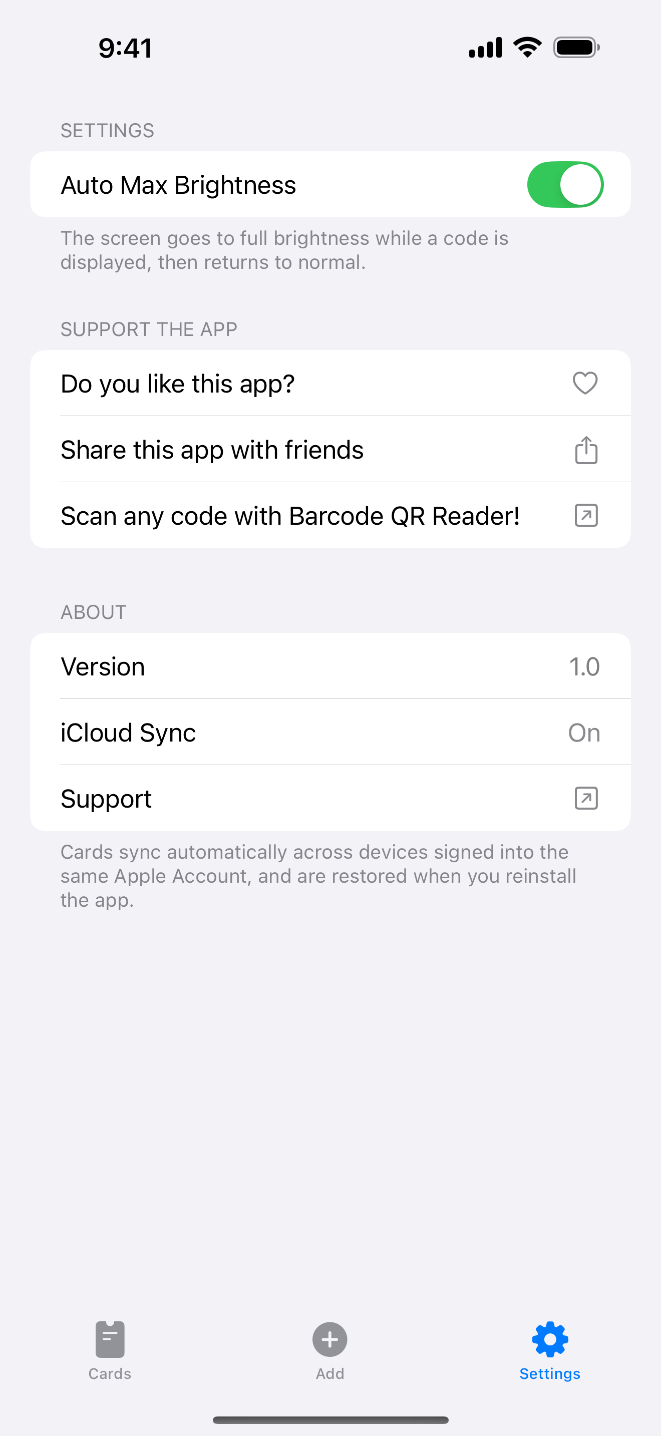 The Settings tab