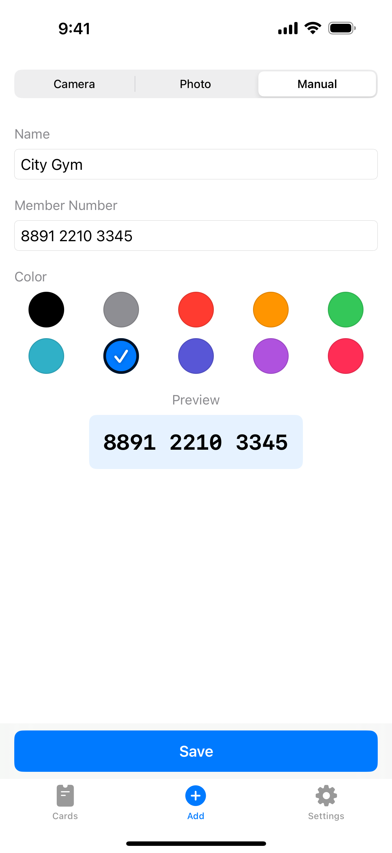 Typing a member number by hand