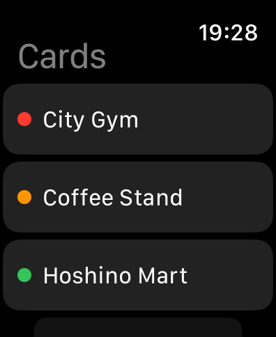 Card list on Apple Watch
