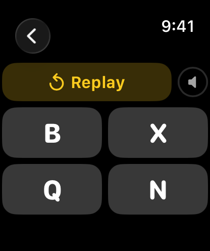 Morse to Letter round with a Replay button and four answers: B, X, Q, N