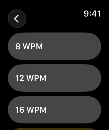 Speed list beginning with 8, 12 and 16 WPM